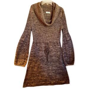 Calvin Klein Womens Size Medium Boho Sweater Dress Cowl Neck Variegated Black